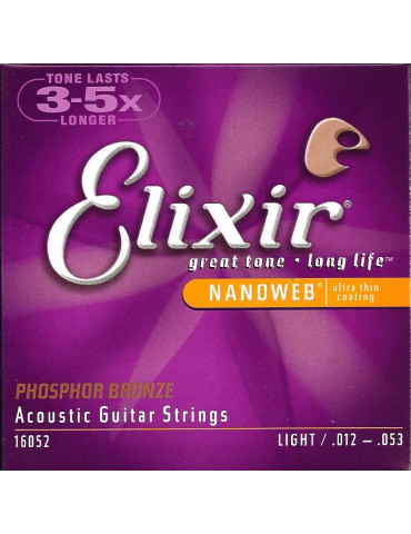 Jeux cordes Guitare accoustique Elixir 16052 NANOWEB PHOSPHOR BRONZE 12-53