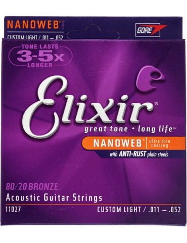 Jeux cordes Guitare accoustique Elixir 11002 NANOWEB BRONZE Extra Light CEL-11002