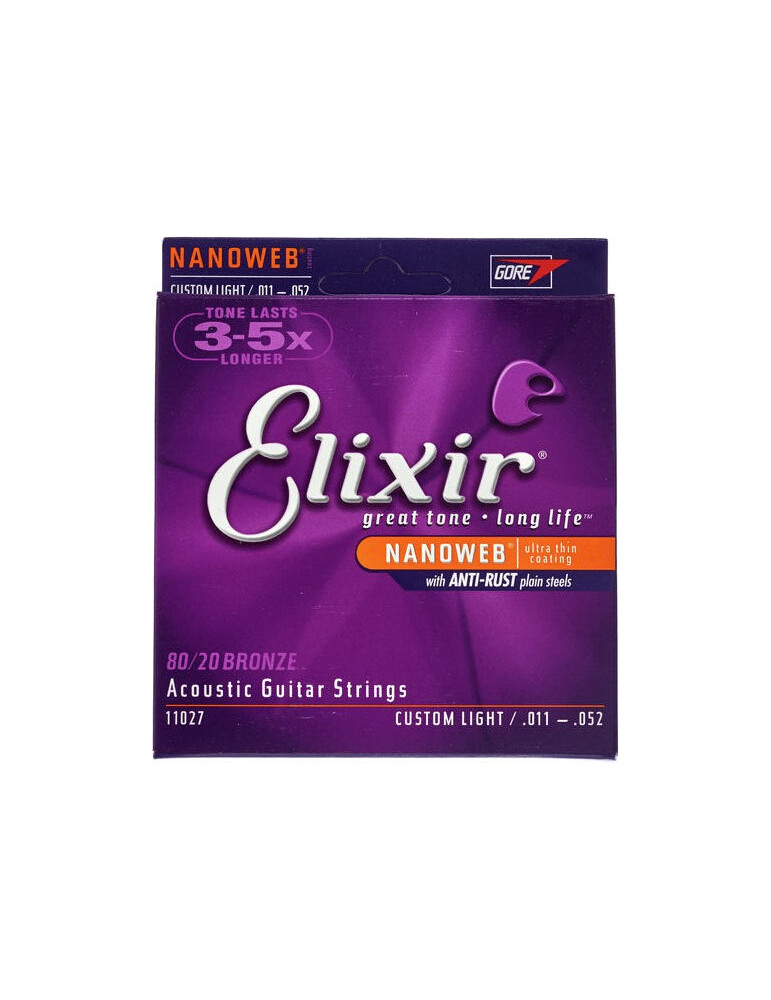 Jeux cordes Guitare accoustique Elixir 11002 NANOWEB BRONZE Extra Light CEL-11002