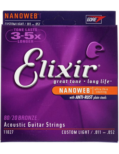 Jeux cordes Guitare accoustique Elixir 11002 NANOWEB BRONZE Extra Light CEL-11002