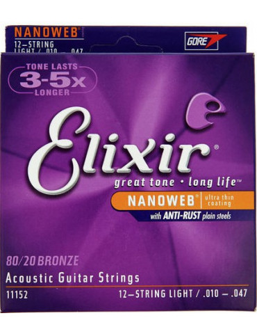 Jeux cordes Guitare accoustique Elixir 11152 NANOWEB BRONZE Light - 12 cordes