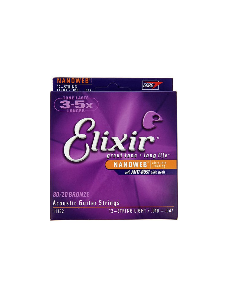 Jeux cordes Guitare accoustique Elixir 11152 NANOWEB BRONZE Light - 12 cordes CEL-11152