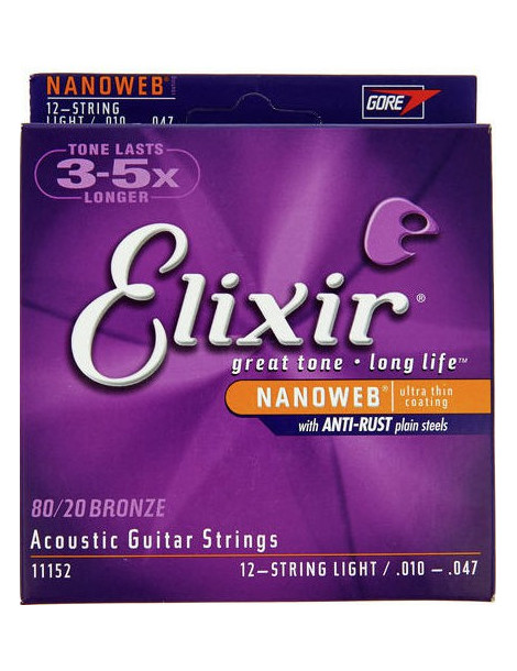 Jeux cordes Guitare accoustique Elixir 11152 NANOWEB BRONZE Light - 12 cordes CEL-11152