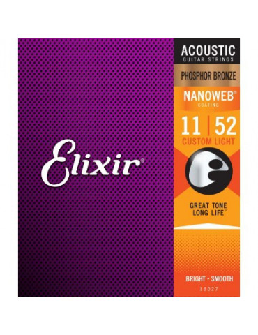 Jeux cordes Guitare accoustique Elixir 16027 NANOWEB PHOSPHOR BRONZE Custom Light
