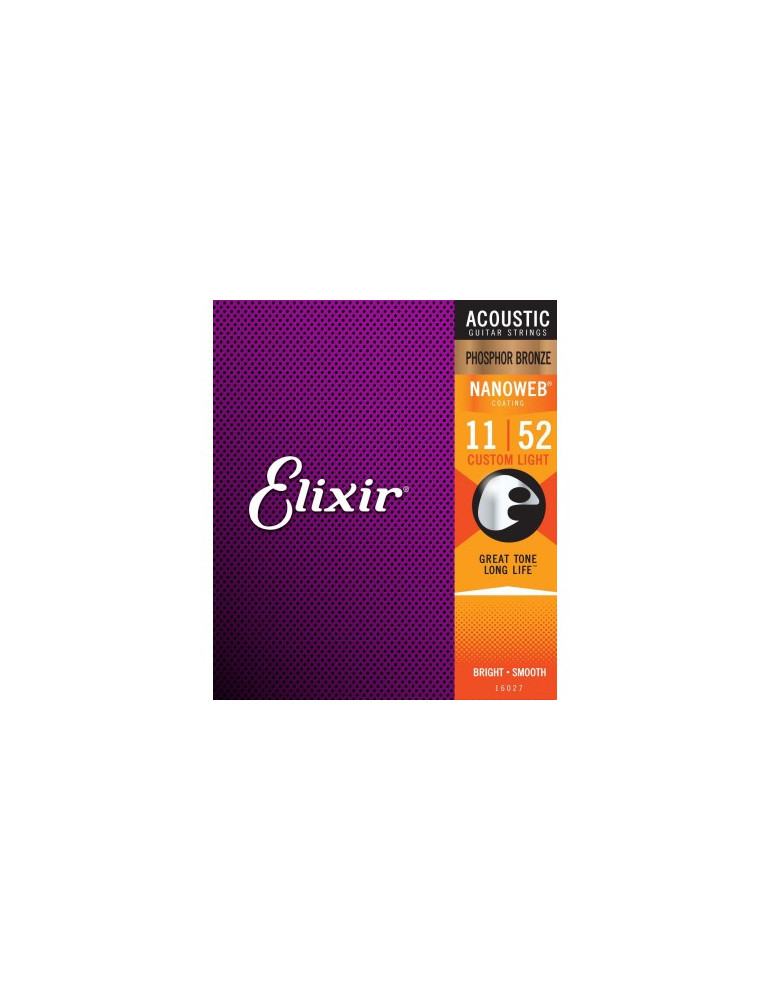 Jeux cordes Guitare accoustique Elixir 16027 NANOWEB PHOSPHOR BRONZE Custom Light CEL-16027