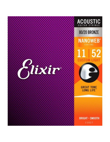 Jeux cordes Guitare accoustique Elixir 11027 NANOWEB BRONZE Custom Light CEL-11027