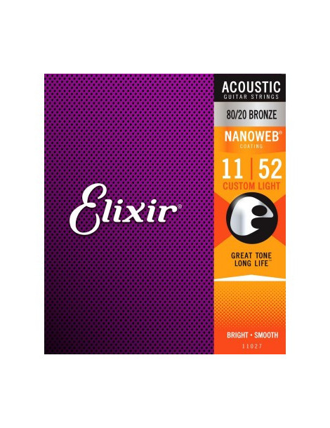 Jeux cordes Guitare accoustique Elixir 11027 NANOWEB BRONZE Custom Light CEL-11027